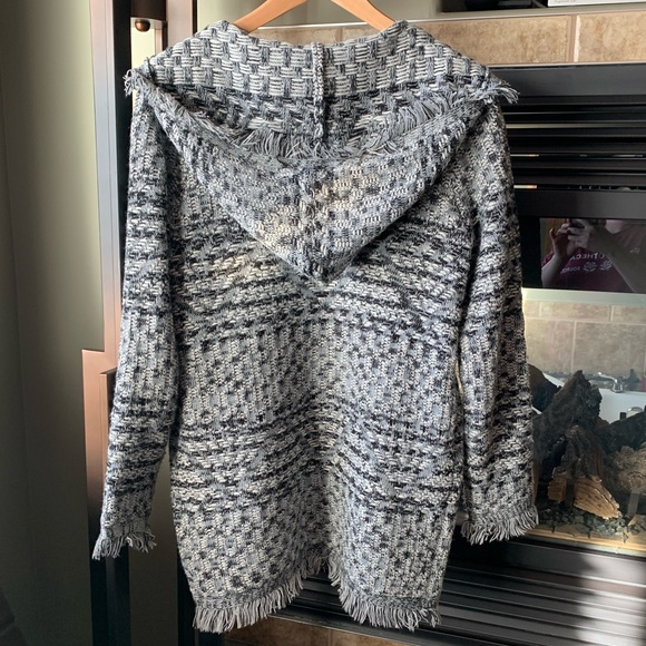 Dex Black and Grey Fringe Sweater with Hood - Picture 3 of 4